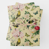 ヴィンテージエフェラバラ蝶と鳥のパターン ラッピングペーパーシート (インサイチュ)