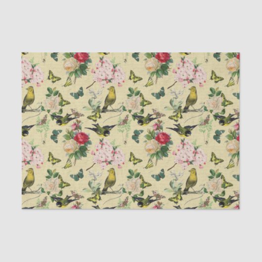 ヴィンテージエフェラバラ蝶と鳥のパターン 薄葉紙 (正面)