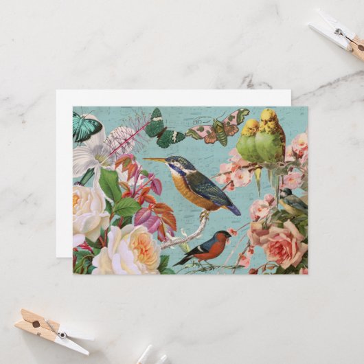 ヴィンテージエフェラバラ蝶と鳥コラージュ カード (正面/裏面インサイチュ)