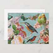 ヴィンテージエフェラバラ蝶と鳥コラージュ ポストカード (正面/裏面)