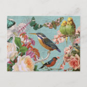 ヴィンテージエフェラバラ蝶と鳥コラージュ ポストカード (正面)
