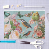 ヴィンテージエフェラバラ蝶と鳥コラージュ 薄葉紙 (クラフト)