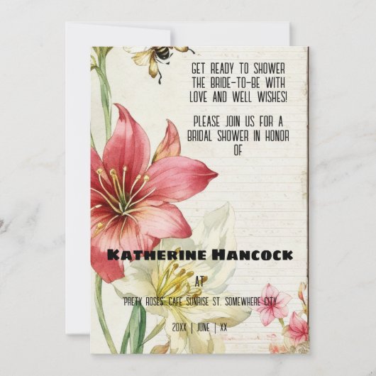 ヴィンテージエフエマアマリリスブライダルシャワー 招待状 (正面)