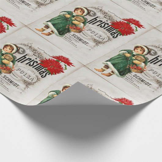 ヴィンテージエフエマクリスマスアドキュートガールフローラ ラッピングペーパー (角)