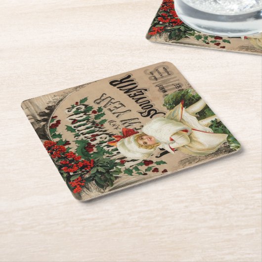 ヴィンテージエフエマクリスマス新年のお土産 スクエアペーパーコースター (アングル)