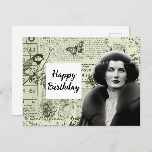ヴィンテージエフエマコラージュ誕生日はがき ポストカード (正面/裏面)