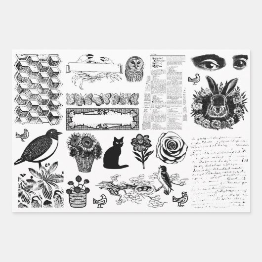 ヴィンテージエフエマコラージュ、デクページ紙 ラッピングペーパーシート (正面3)