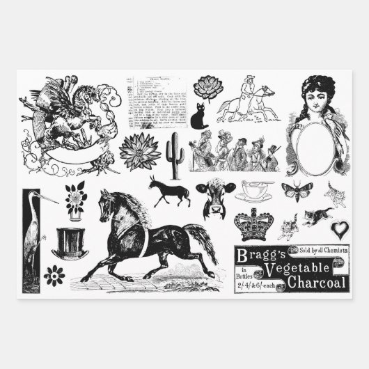 ヴィンテージエフエマコラージュ、デクページ紙 ラッピングペーパーシート (正面)