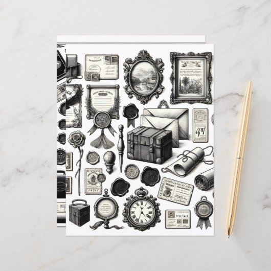 ヴィンテージエフエマラインアートカット&コラージュ紙 (正面/裏面インサイチュ)