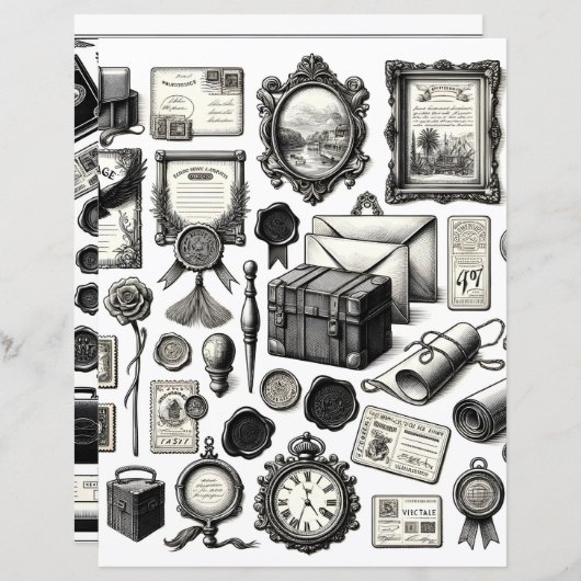 ヴィンテージエフエマラインアートカット&コラージュ紙 (正面/裏面)