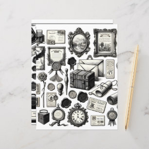 ヴィンテージエフエマラインアートカット&コラージュ紙