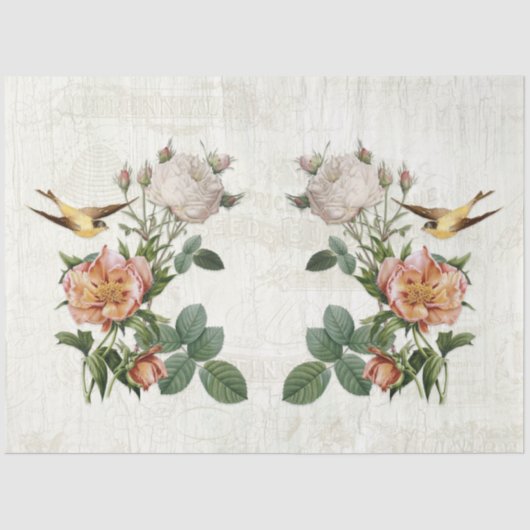 ヴィンテージエフエマラ植物鳥花デコページ 薄葉紙 (正面)