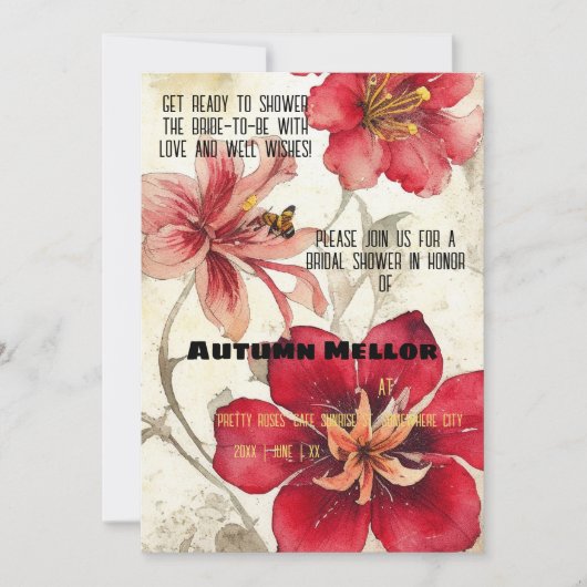 ヴィンテージエフエマレッドユリブライダルシャワー 招待状 (正面)