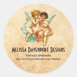 ヴィンテージエフエメラエンジェルチェリュブイラストレーション ラウンドシール