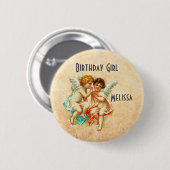 ヴィンテージエフエメラエンジェルチェリュブズ誕生日ガール 缶バッジ (正面&裏面)