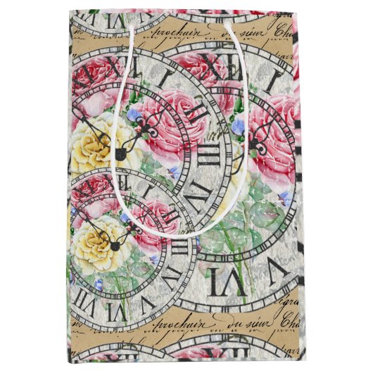 ヴィンテージエフエメラクロック植物性バラ ミディアムペーパーバッグ (正面)