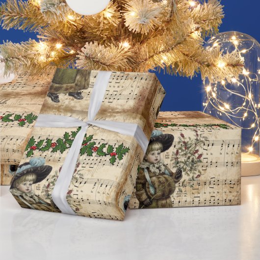 ヴィンテージエフエメラデッキザホールクリスマスカロル ラッピングペーパー (クリスマス)