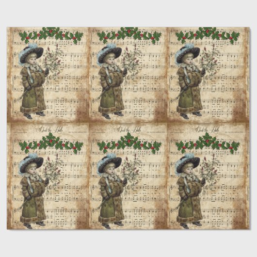 ヴィンテージエフエメラデッキザホールクリスマスカロル ラッピングペーパー (フラット)