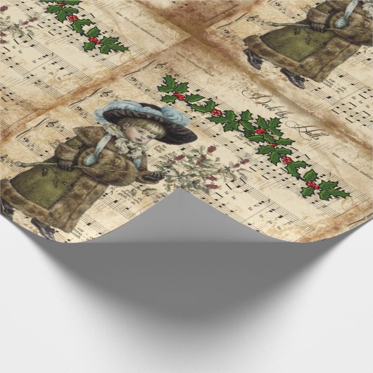 ヴィンテージエフエメラデッキザホールクリスマスカロル ラッピングペーパー (角)