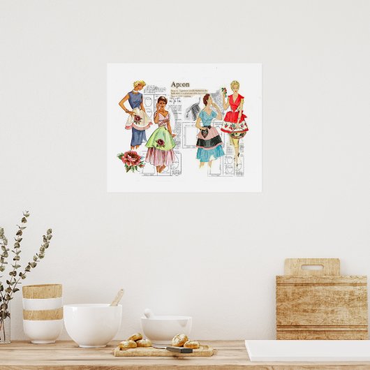 ヴィンテージエプロン裁縫模様ポスター ポスター (キッチン)