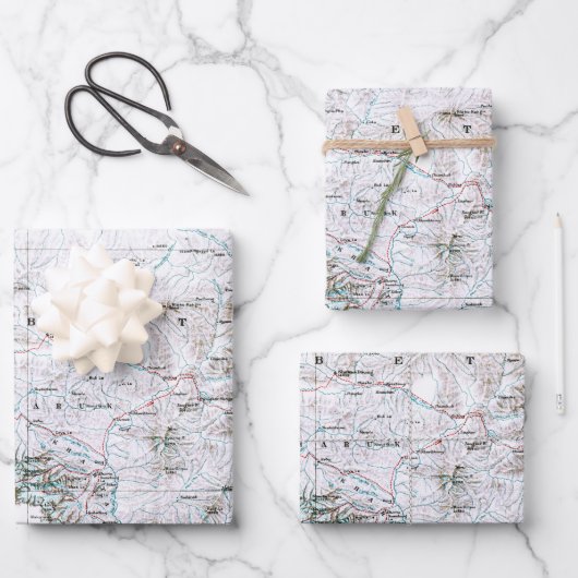 ヴィンテージエベレスト山の予備地図 ラッピングペーパーシート (正面)