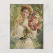 ヴィンテージエミールバーノンウーマンフローラハッピーバースデー ポストカード (正面)