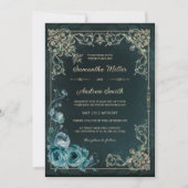 ヴィンテージエメラルドグリーンと金ゴールド結婚ズ 招待状 (正面)
