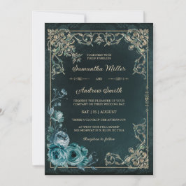 ヴィンテージエメラルドグリーンと金ゴールド結婚ズ 招待状