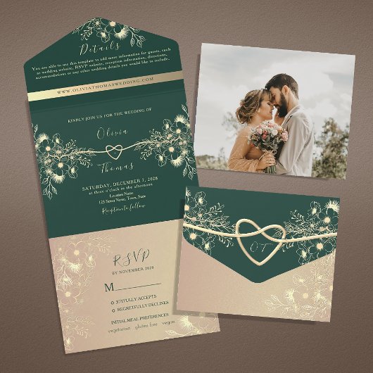 ヴィンテージエメラルドグリーンウェディング オールインワン招待状