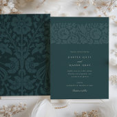 ヴィンテージエメラルドグリーンティール（緑がかった色）結婚フローラ 招待状