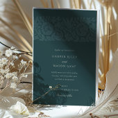 ヴィンテージエメラルドグリーンティール（緑がかった色）結婚フローラ 招待状