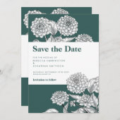 ヴィンテージエメラルドグリーンフローラ結婚式の日付を保存 招待状 (正面/裏面)