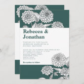ヴィンテージエメラルドグリーンフローラ結婚式招待状 招待状 (正面/裏面)