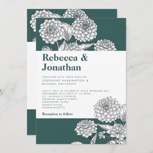 ヴィンテージエメラルドグリーンフローラ結婚式招待状 招待状 (正面/裏面)