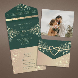 ヴィンテージエメラルドグリーン結婚ズ オールインワン招待状