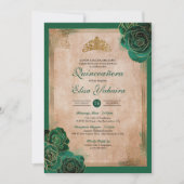 ヴィンテージエメラルドグリーン金ゴールドバラ王室のキンセアニェラ 招待状 (正面)