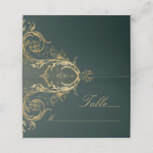 ヴィンテージエメラルドグリーン金ゴールドフローラダマスウェディング プレイスカード (外部開封)