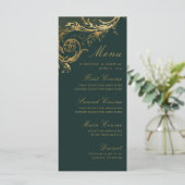 ヴィンテージエメラルドグリーン金ゴールドフローラダマスウェディング メニュー (スタンド正面)