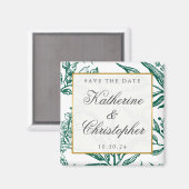 ヴィンテージエメラルドグリーン金ゴールドボタニカル保存日 マグネット (正面/裏面)