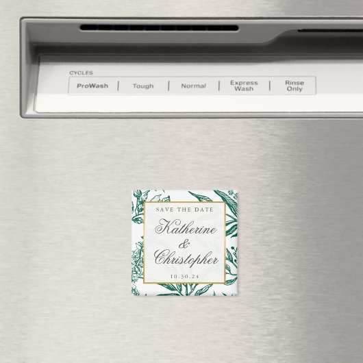 ヴィンテージエメラルドグリーン金ゴールドボタニカル保存日 マグネット (インサイチュ (食洗機))