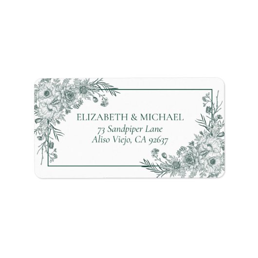 ヴィンテージエメラルドフローララインアート差出人住所 ラベル (正面)