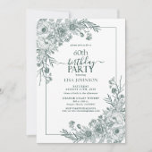 ヴィンテージエメラルドフローララインアート60誕生日 招待状 (正面)