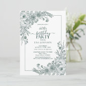 ヴィンテージエメラルドフローララインアート60誕生日 招待状 (スタンド正面)