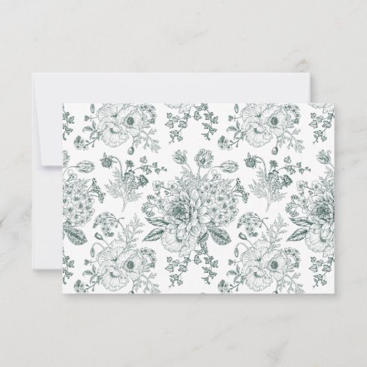 ヴィンテージエメラルドフローララインアートQRコードRSVP 出欠カード (裏面)