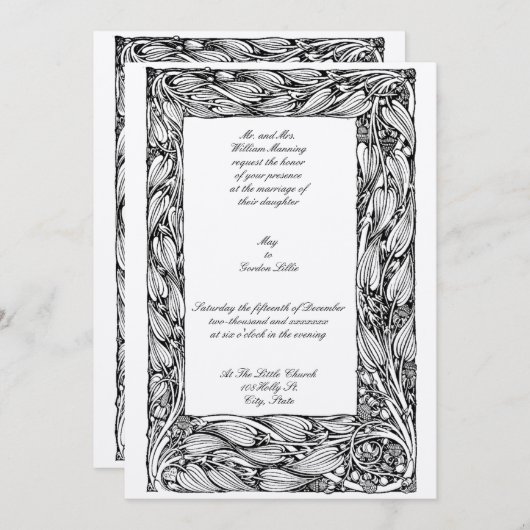 ヴィンテージエラビクトリアンーアールヌーボーフローラ枠 招待状 (正面/裏面)