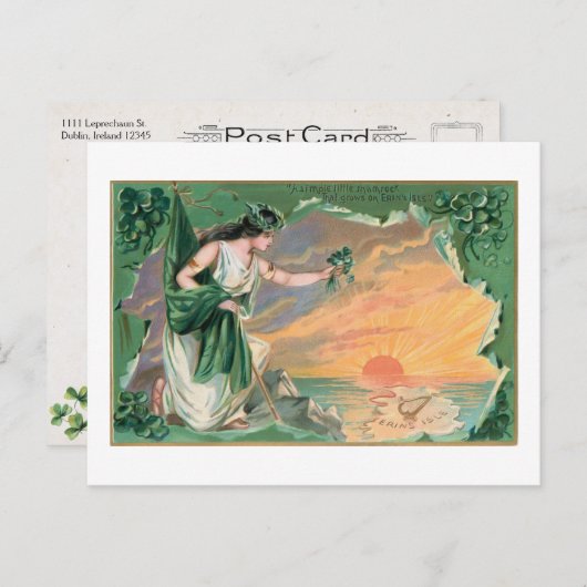 ヴィンテージエリンのアイルランドの乙女でシャムロック シーズンポストカード (正面/裏面)