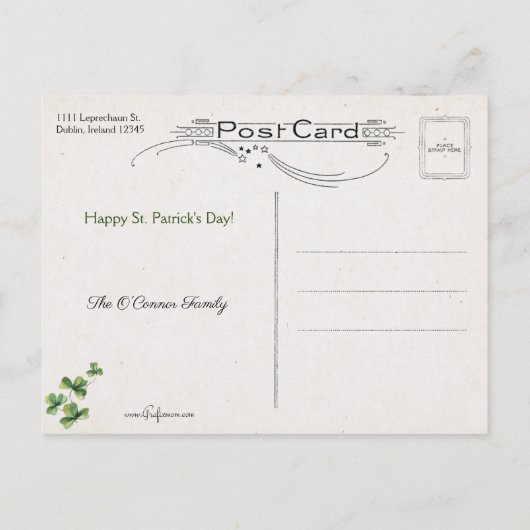 ヴィンテージエリンのアイルランドの乙女でシャムロック シーズンポストカード (裏面)