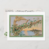 ヴィンテージエリンゴーブラグ、金ゴールドアイリッシュハープ&シャムロック シーズンポストカード (正面/裏面)