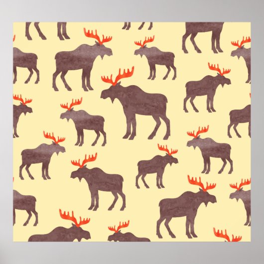 ヴィンテージエルクシルエット,水色パターン ポスター (正面)