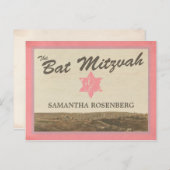 ヴィンテージエルサレムバルミツワー日付をピンクに保つ 案内ポストカード (正面/裏面)